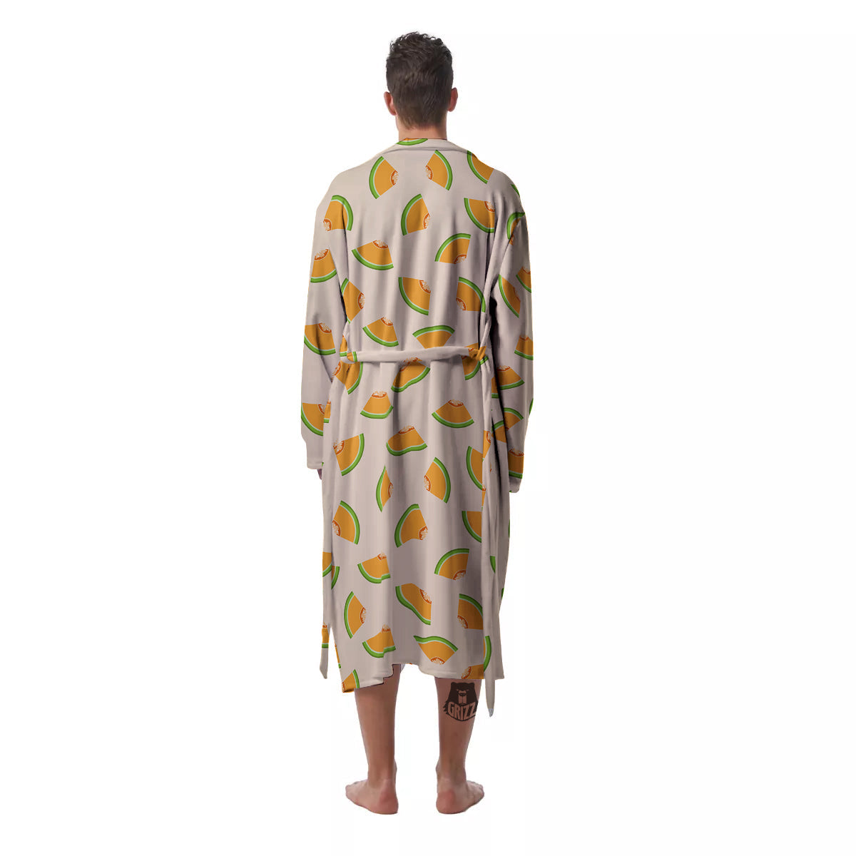 Beige And Melon Print Pattern Men's Robe-grizzshop