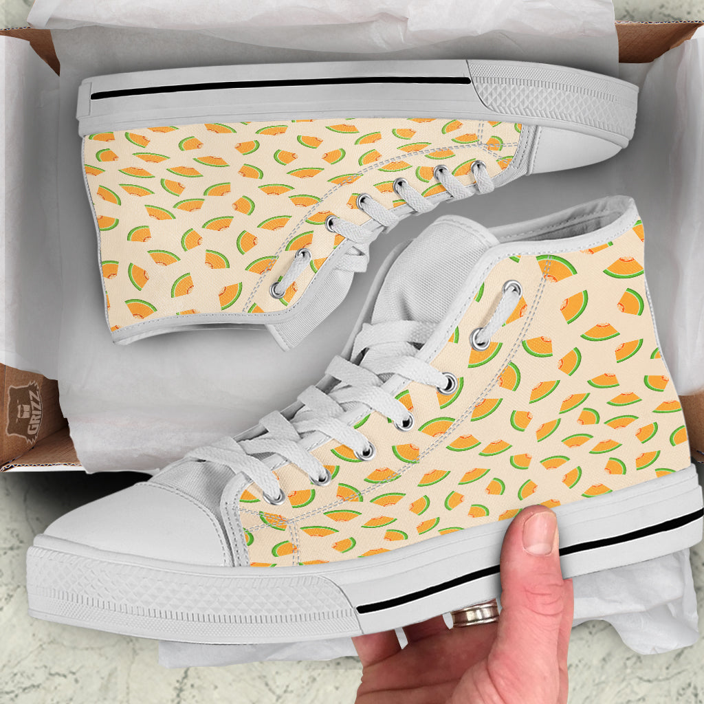Beige And Melon Print Pattern White High Top Shoes-grizzshop