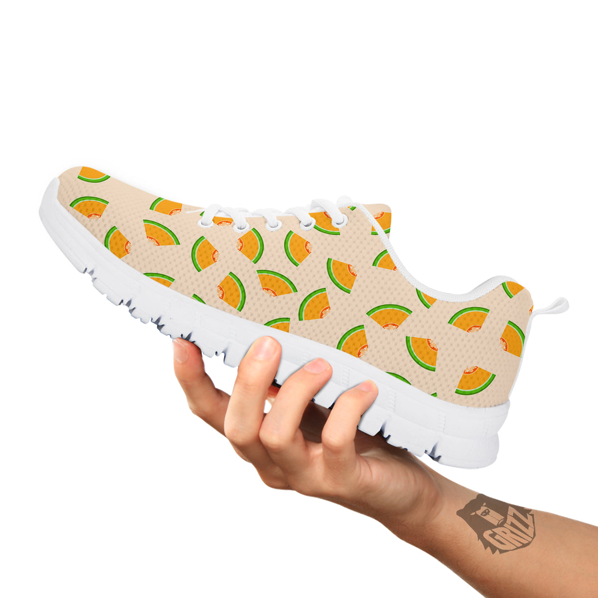 Beige And Melon Print Pattern White Sneaker-grizzshop