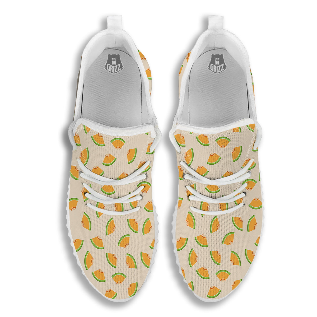 Beige And Melon Print Pattern White Walking Shoes-grizzshop