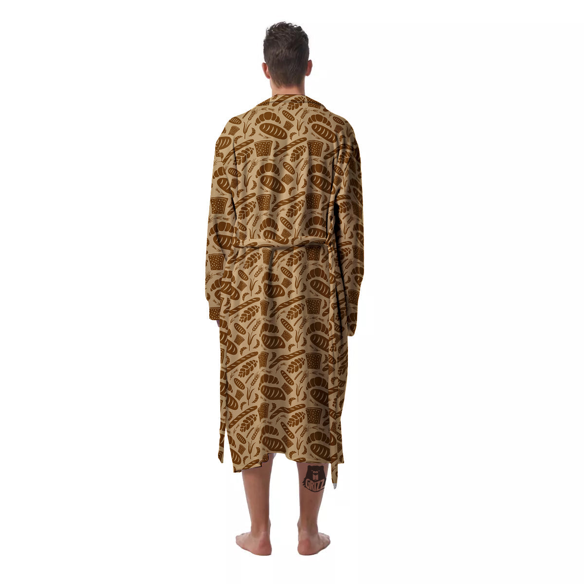 Beige Brown Bakery Print Pattern Men's Robe-grizzshop