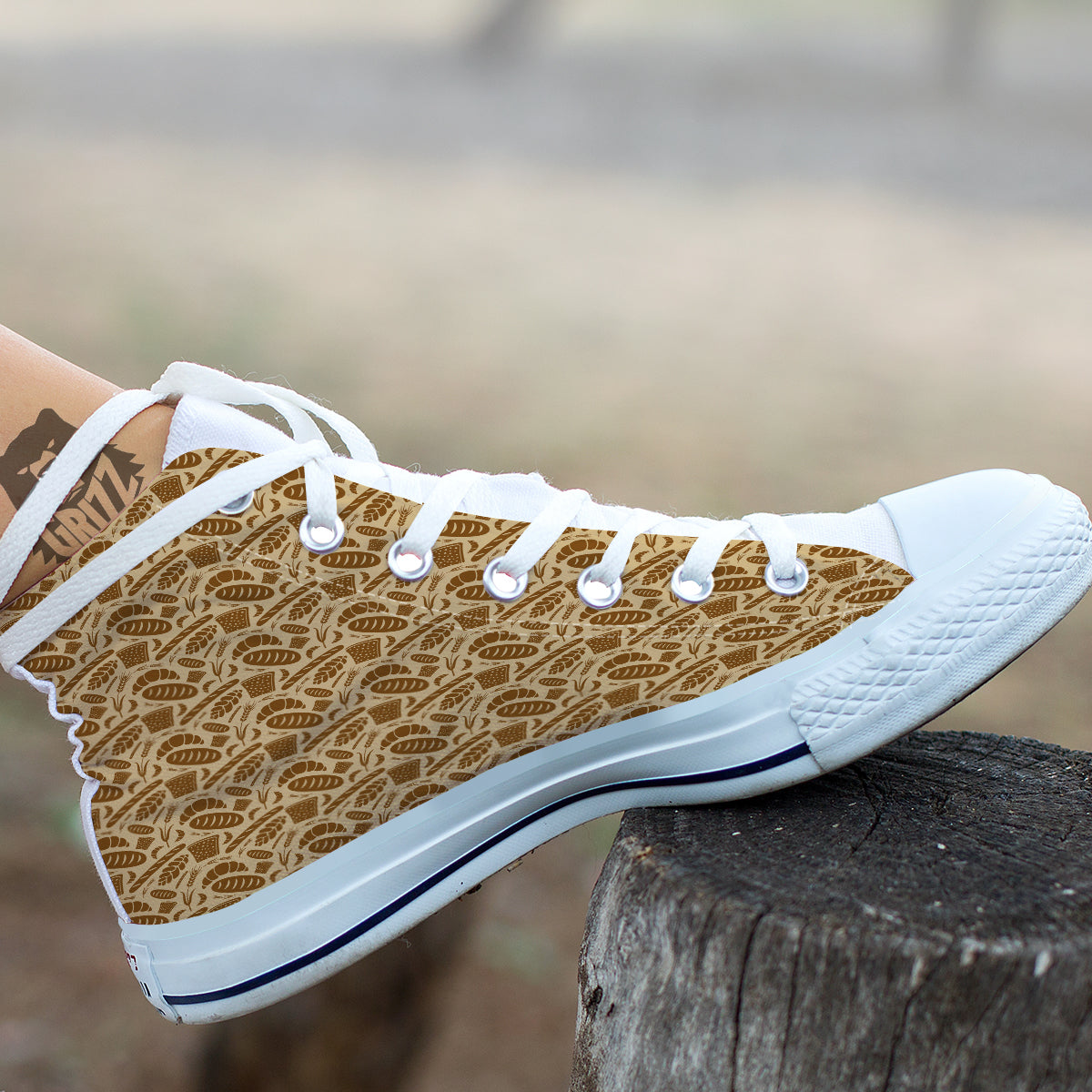 Beige Brown Bakery Print Pattern White High Top Shoes-grizzshop