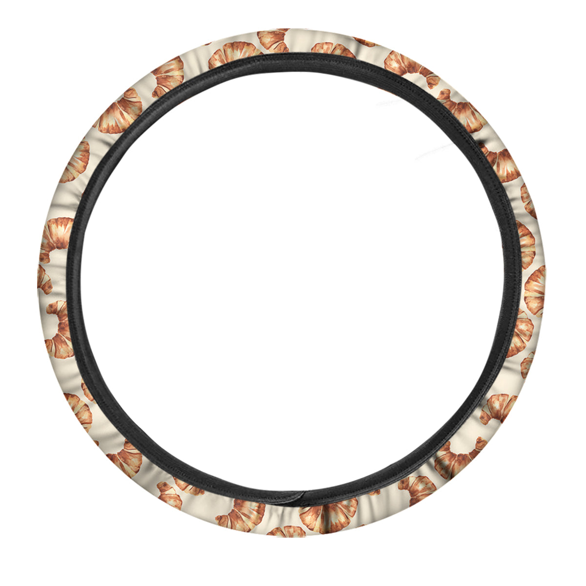 Beige Croissant Watercolor Print Pattern Car Steering Wheel Cover-grizzshop