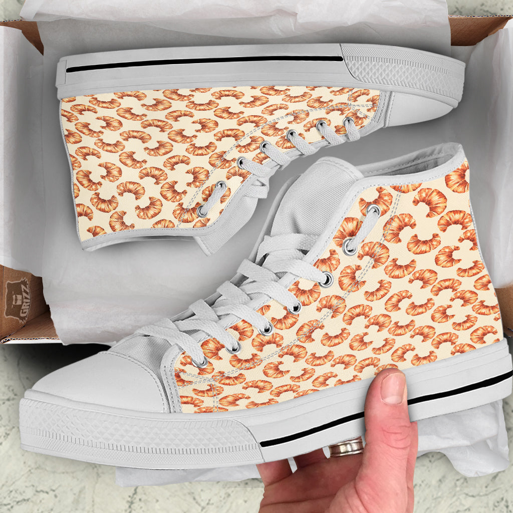 Beige Croissant Watercolor Print Pattern White High Top Shoes-grizzshop