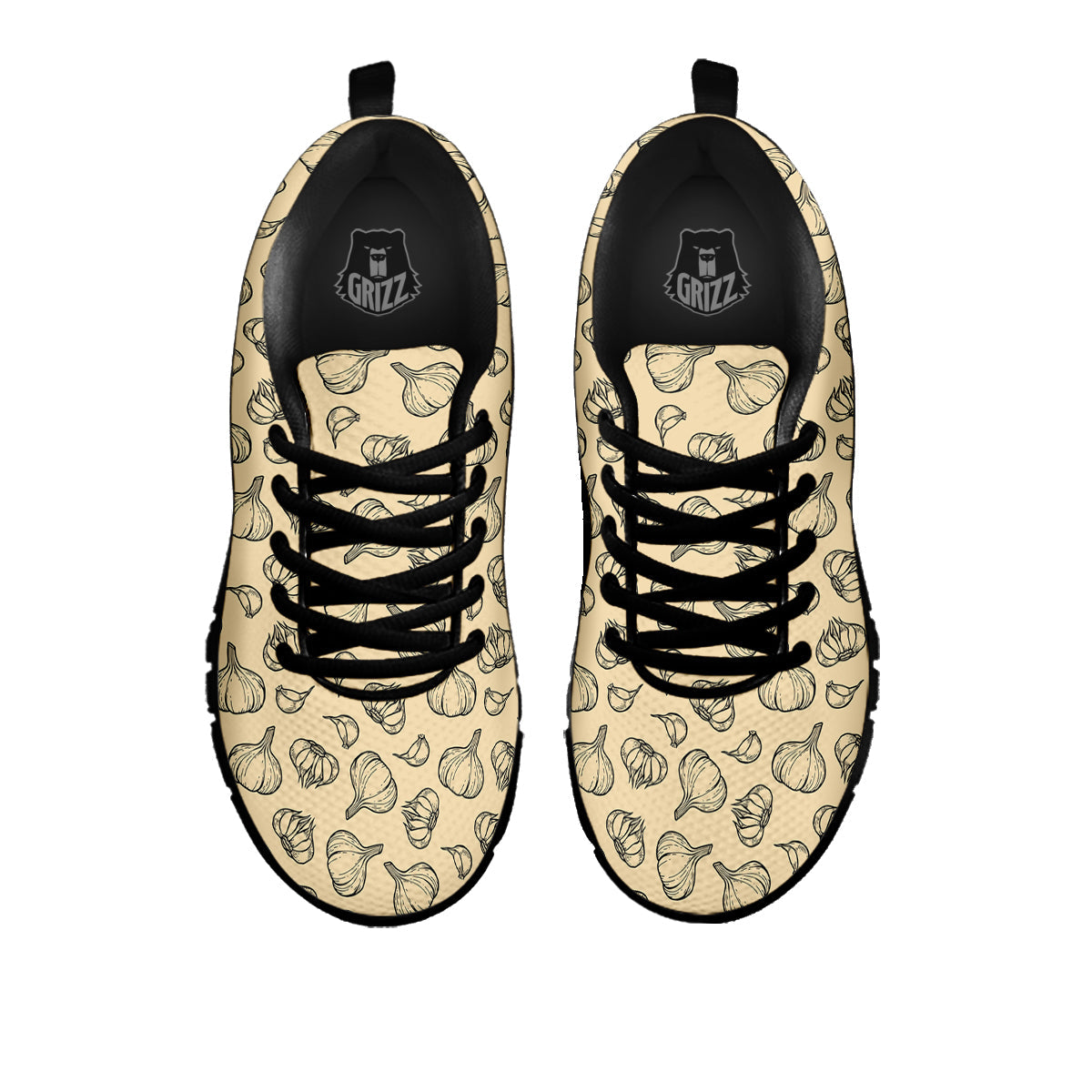 Beige Drawing Garlic Print Pattern Black Sneaker-grizzshop