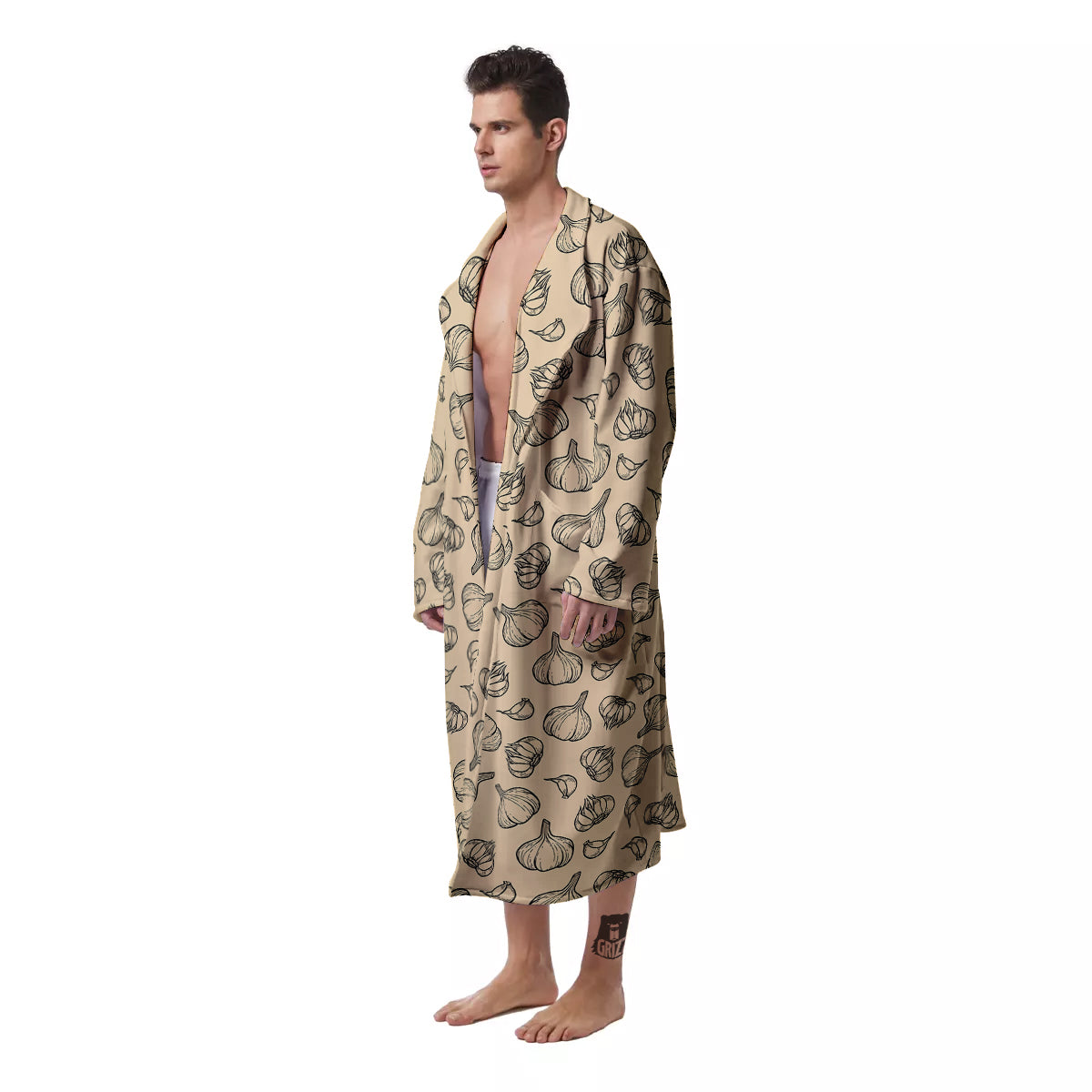 Beige Drawing Garlic Print Pattern Men's Robe-grizzshop