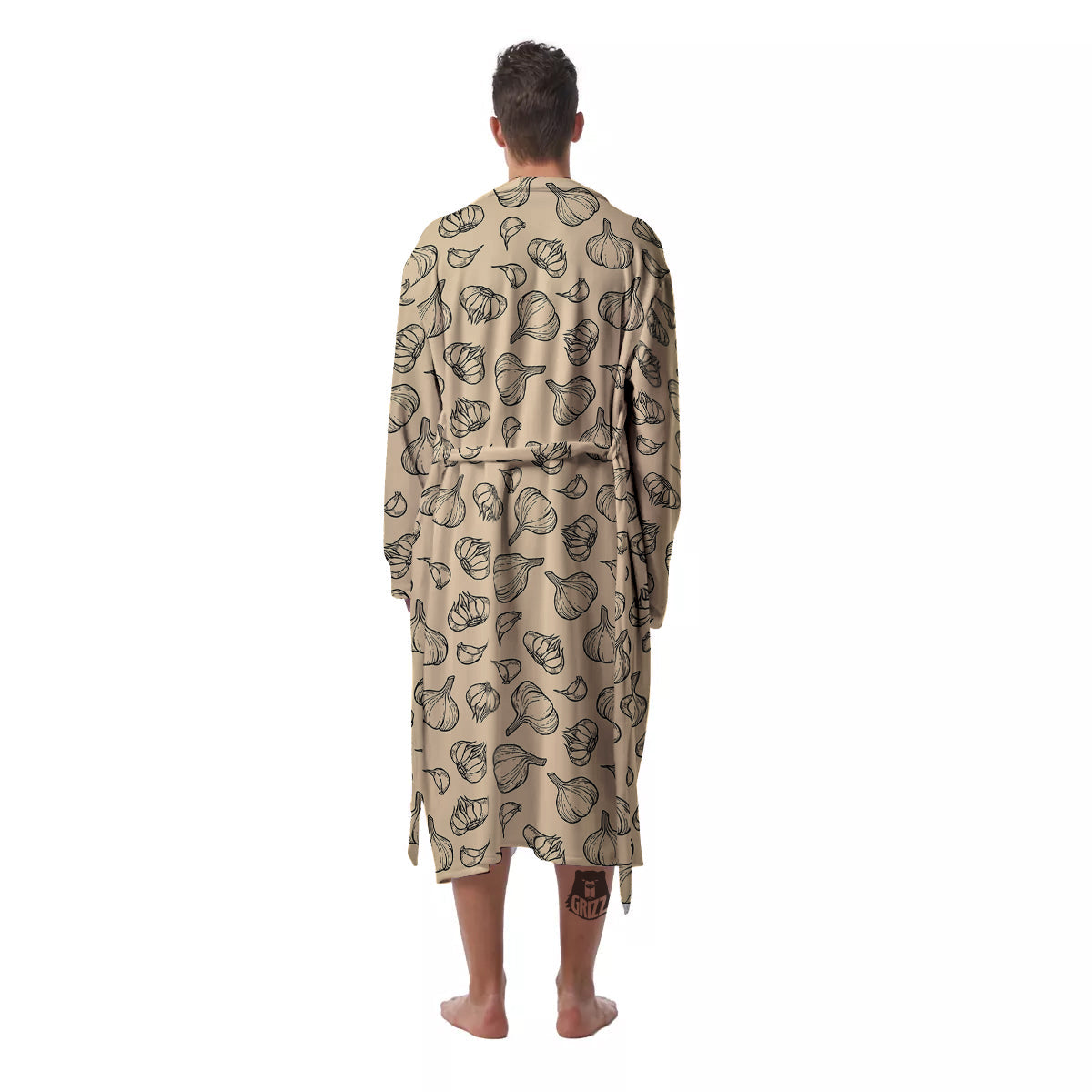 Beige Drawing Garlic Print Pattern Men's Robe-grizzshop