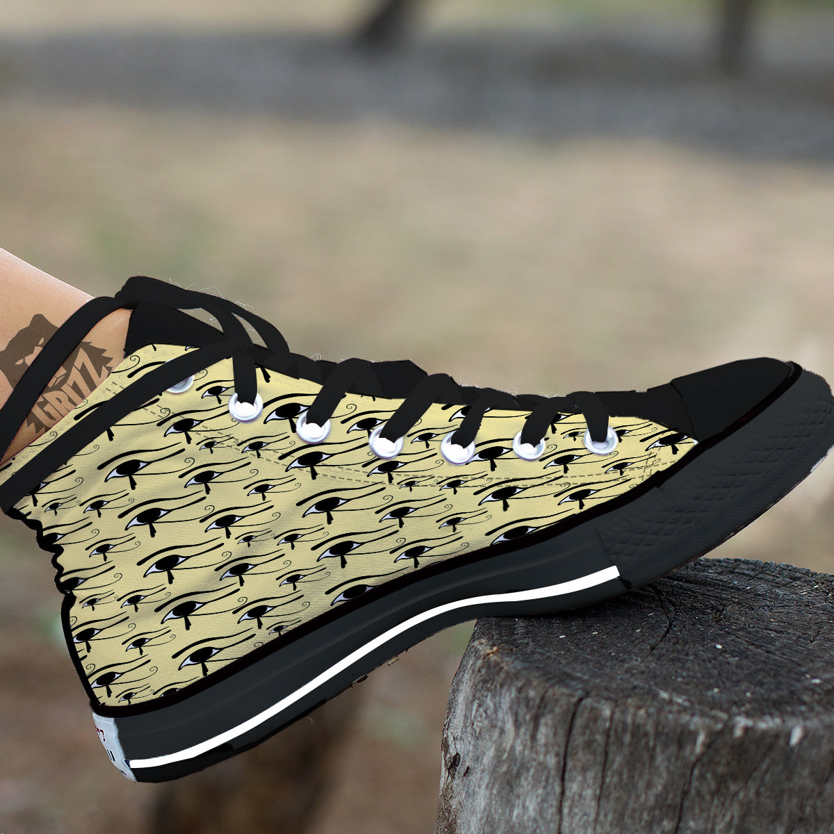 Beige Eye of Horus Print Pattern Black High Top Shoes-grizzshop