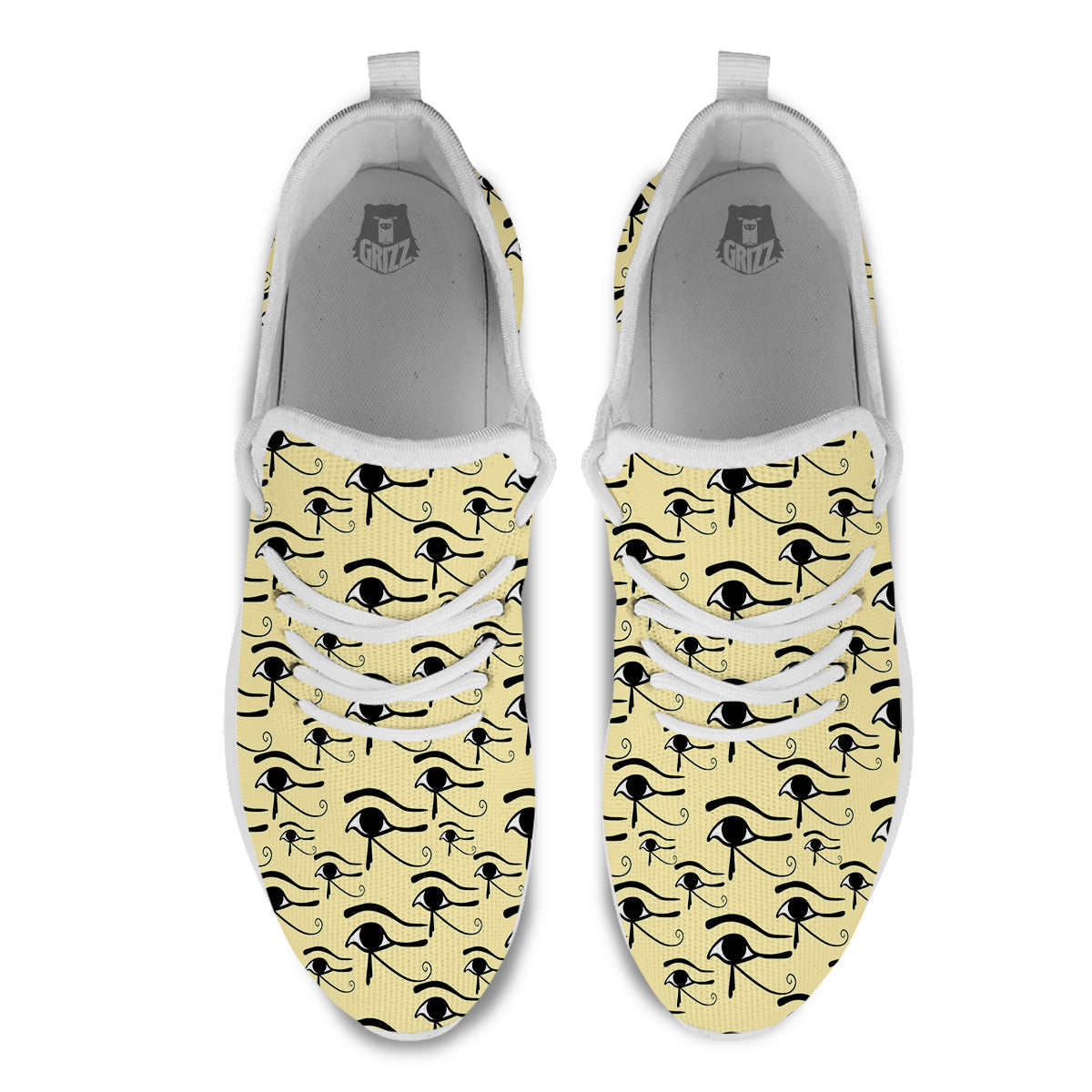 Beige Eye of Horus Print Pattern White Athletic Shoes-grizzshop