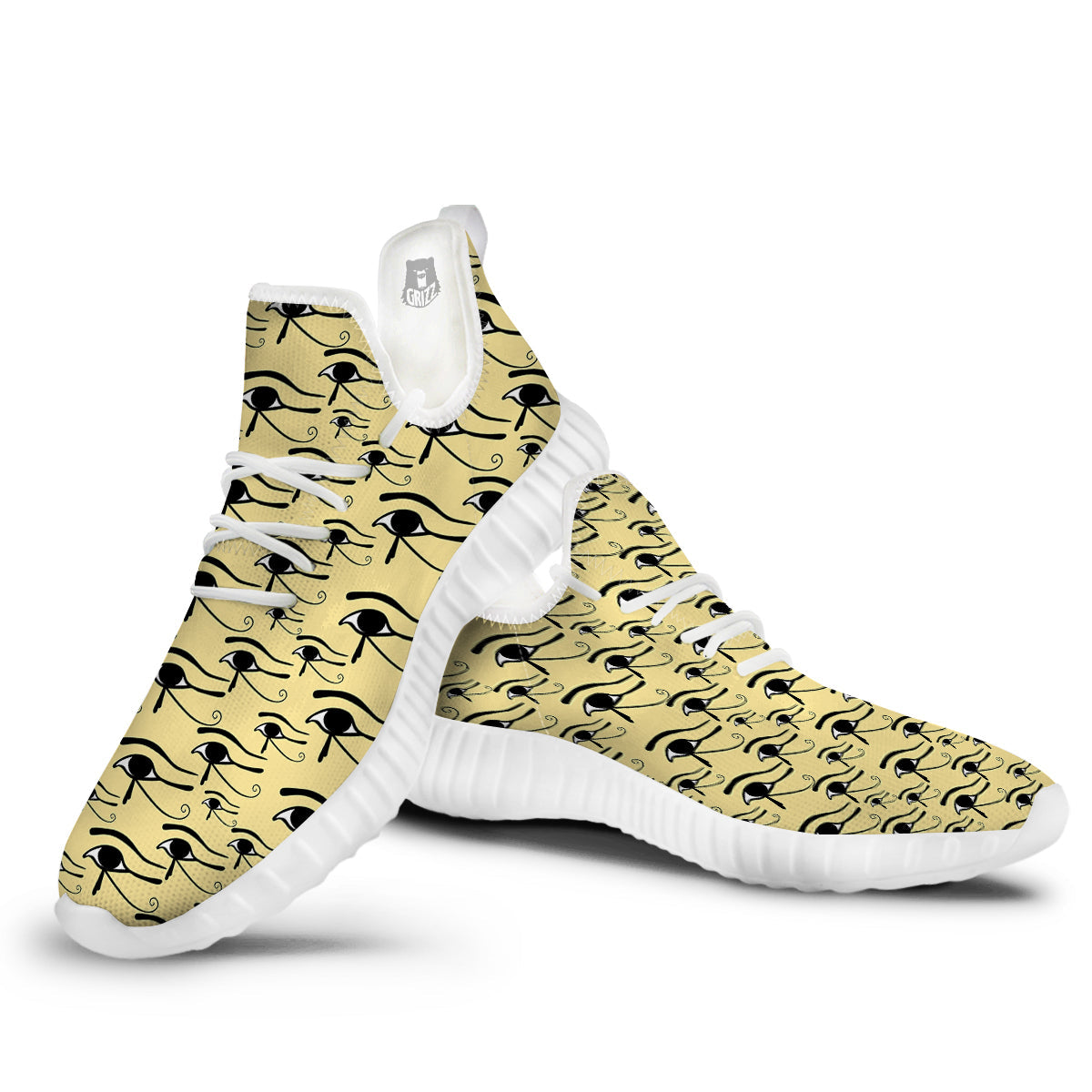 Beige Eye of Horus Print Pattern White Walking Shoes-grizzshop