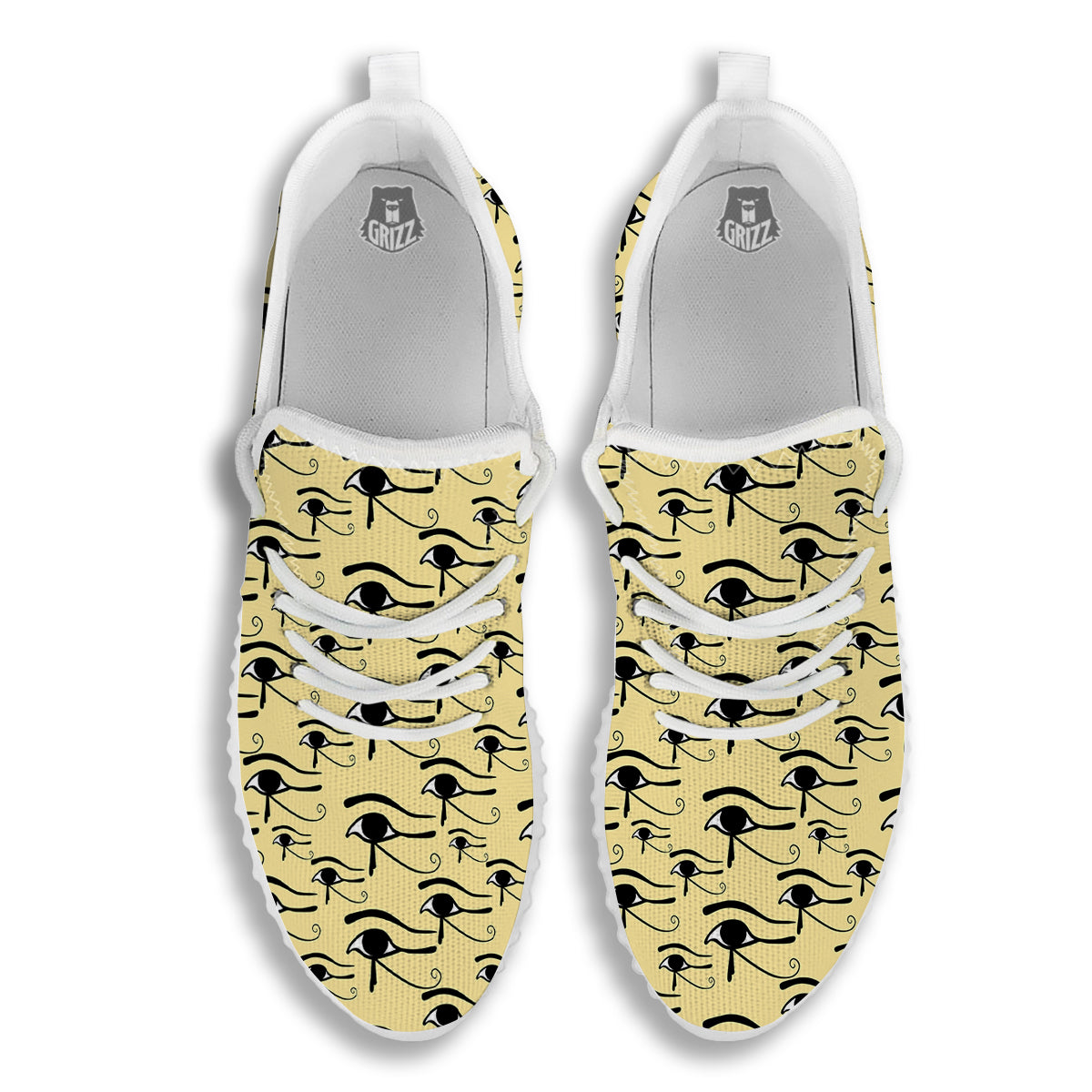 Beige Eye of Horus Print Pattern White Walking Shoes-grizzshop