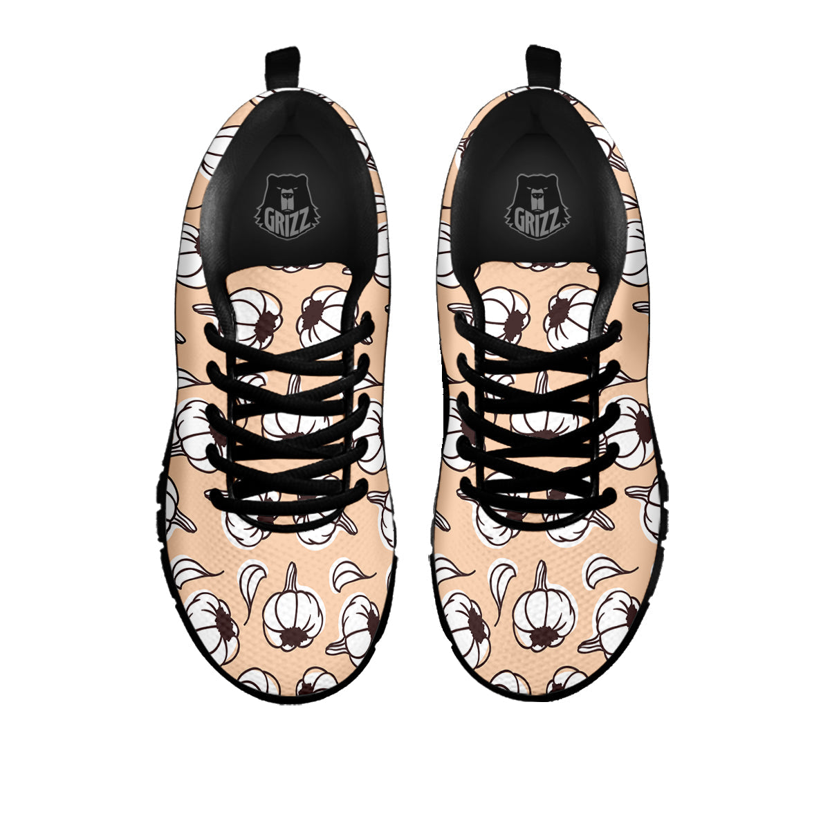 Beige Garlic Print Pattern Black Sneaker-grizzshop
