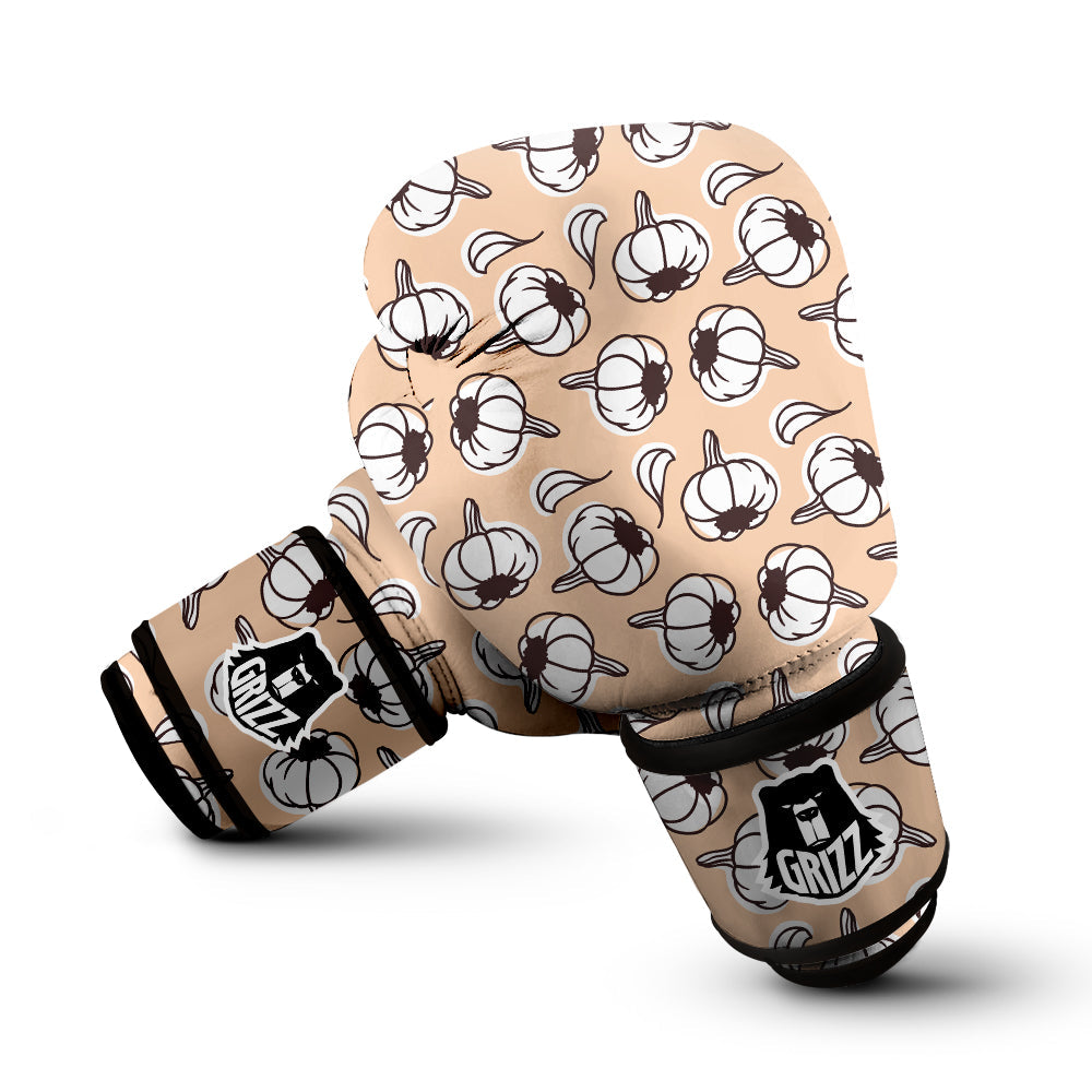 Beige Garlic Print Pattern Boxing Gloves-grizzshop