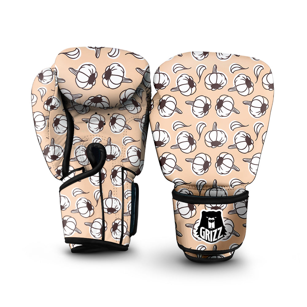 Beige Garlic Print Pattern Boxing Gloves-grizzshop