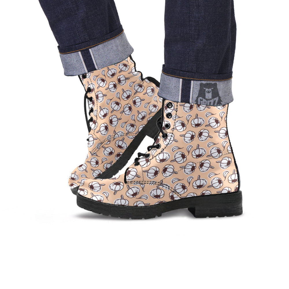 Beige Garlic Print Pattern Leather Boots-grizzshop