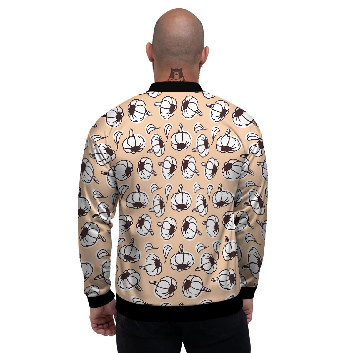 Beige Garlic Print Pattern Men's Bomber Jacket-grizzshop