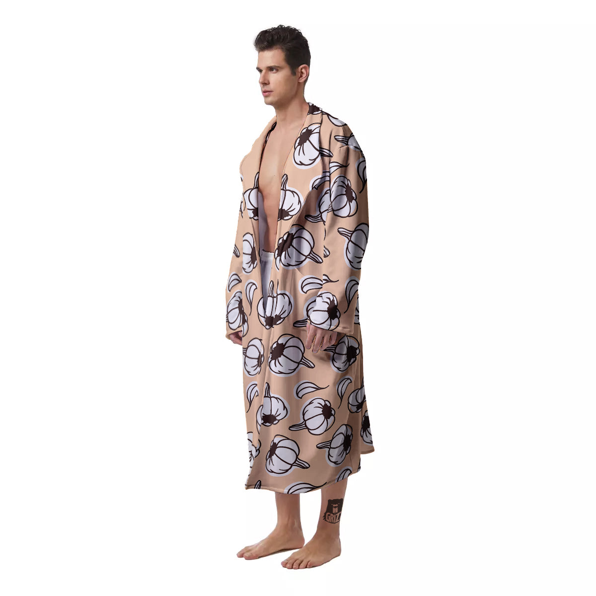 Beige Garlic Print Pattern Men's Robe-grizzshop