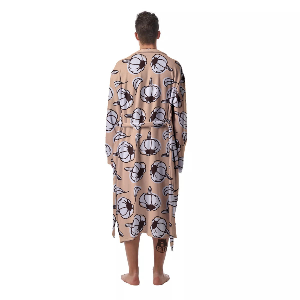 Beige Garlic Print Pattern Men's Robe-grizzshop