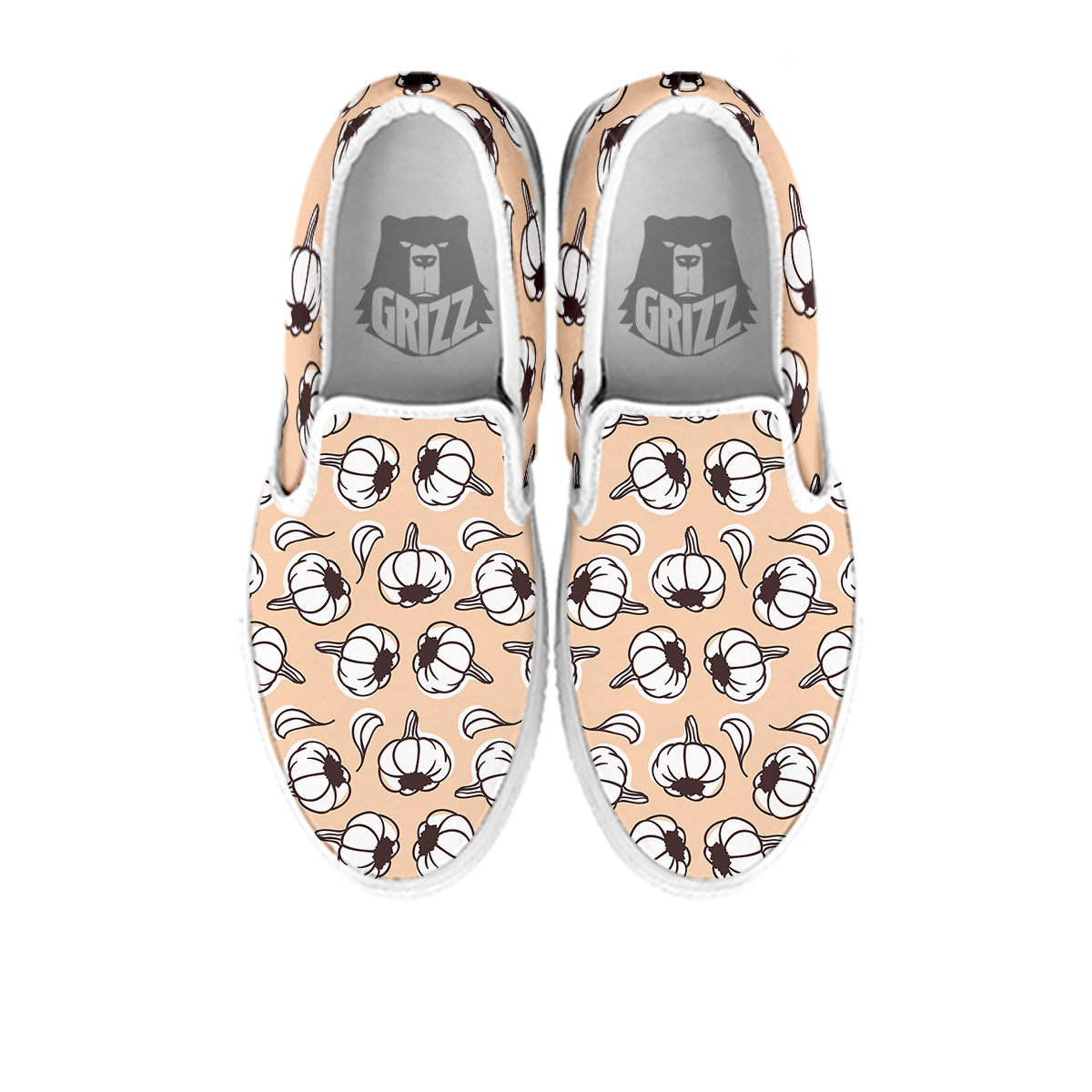 Beige Garlic Print Pattern White Slip On Shoes-grizzshop