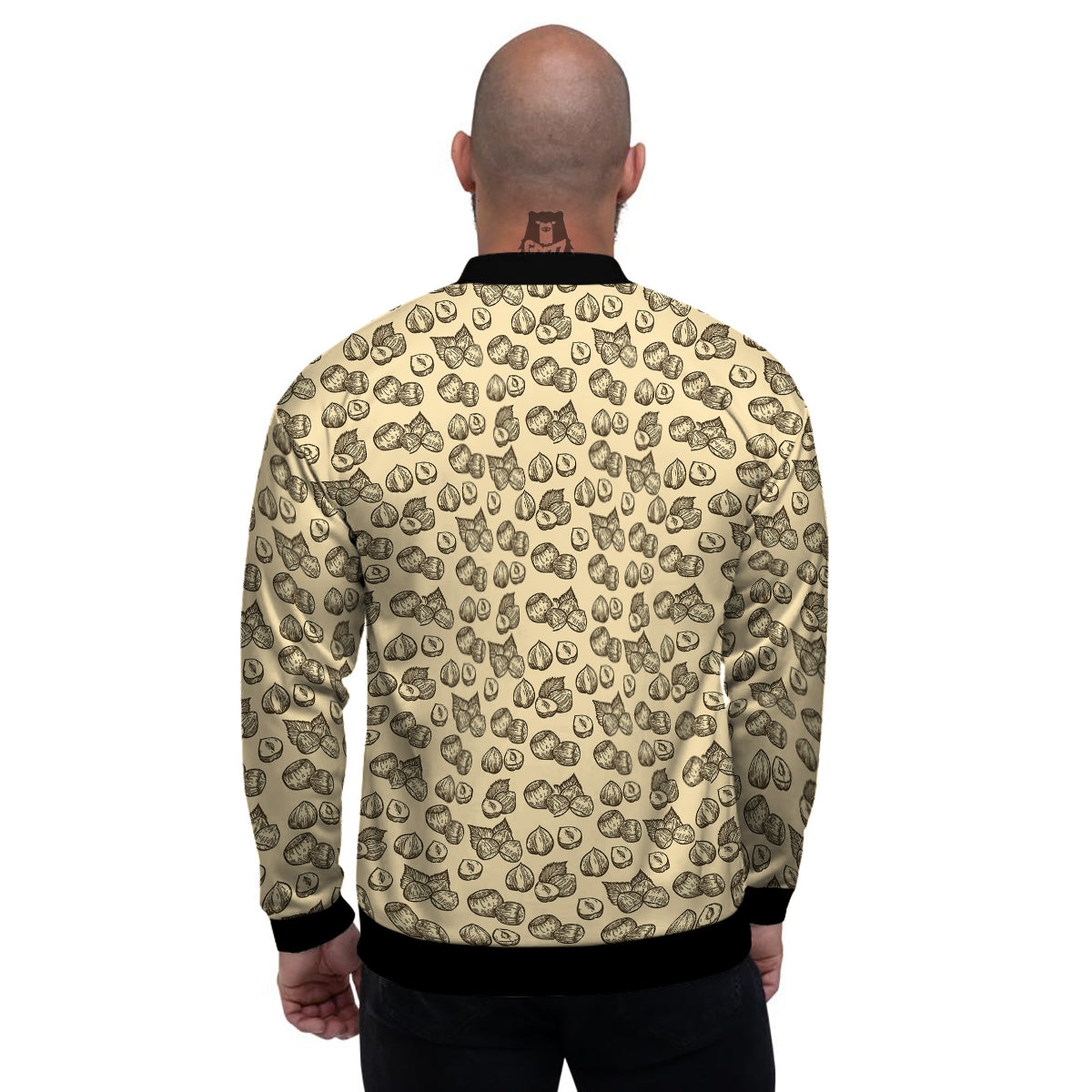 Beige Hazelnuts Print Pattern Men's Bomber Jacket-grizzshop
