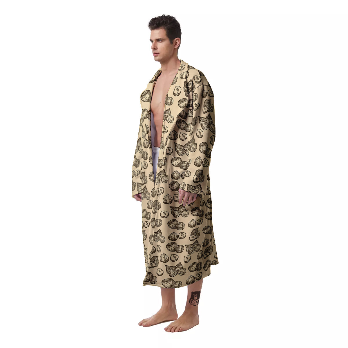 Beige Hazelnuts Print Pattern Men's Robe-grizzshop