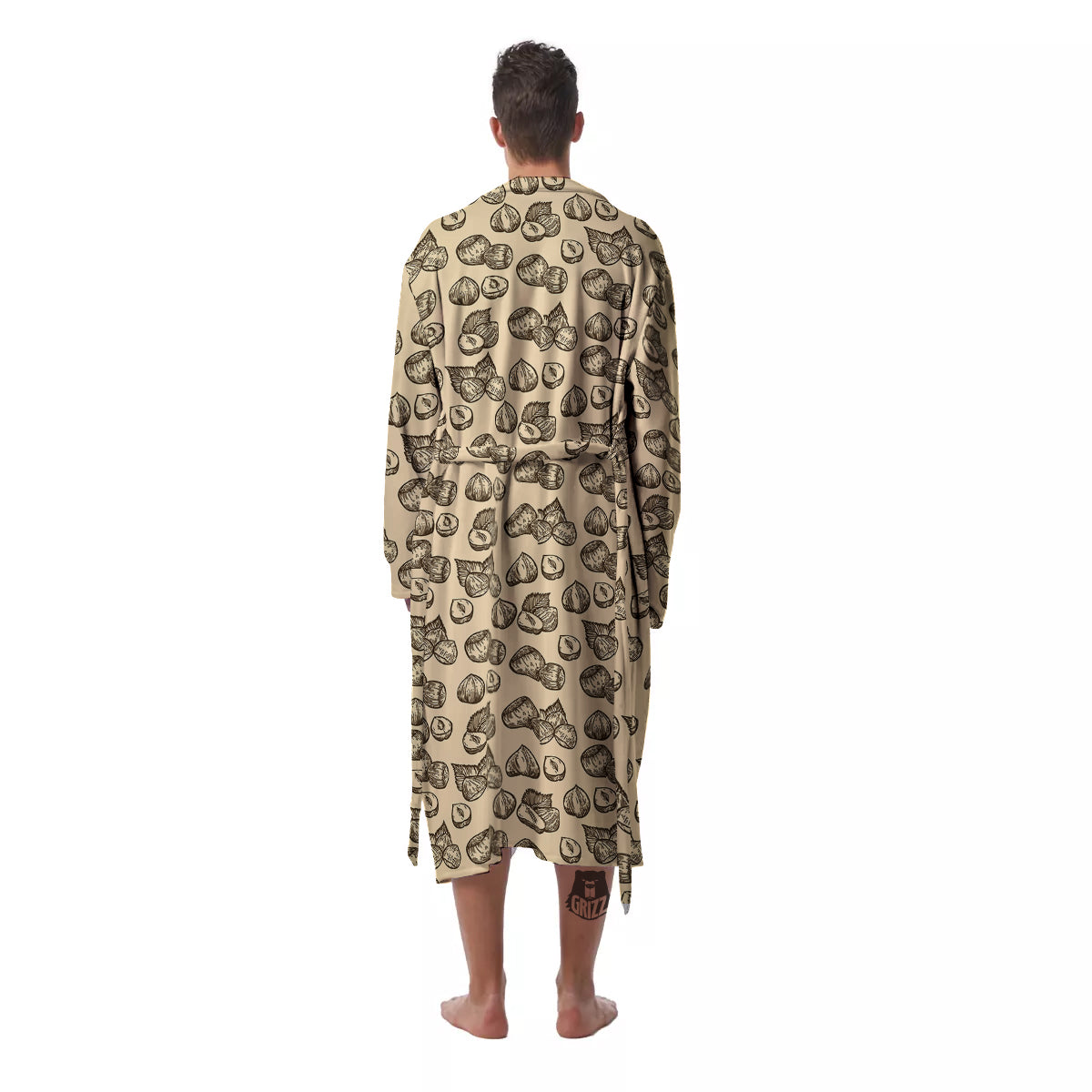 Beige Hazelnuts Print Pattern Men's Robe-grizzshop