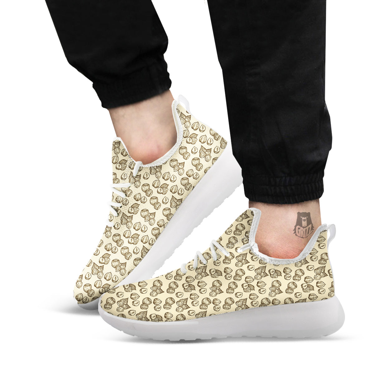 Beige Hazelnuts Print Pattern White Athletic Shoes-grizzshop
