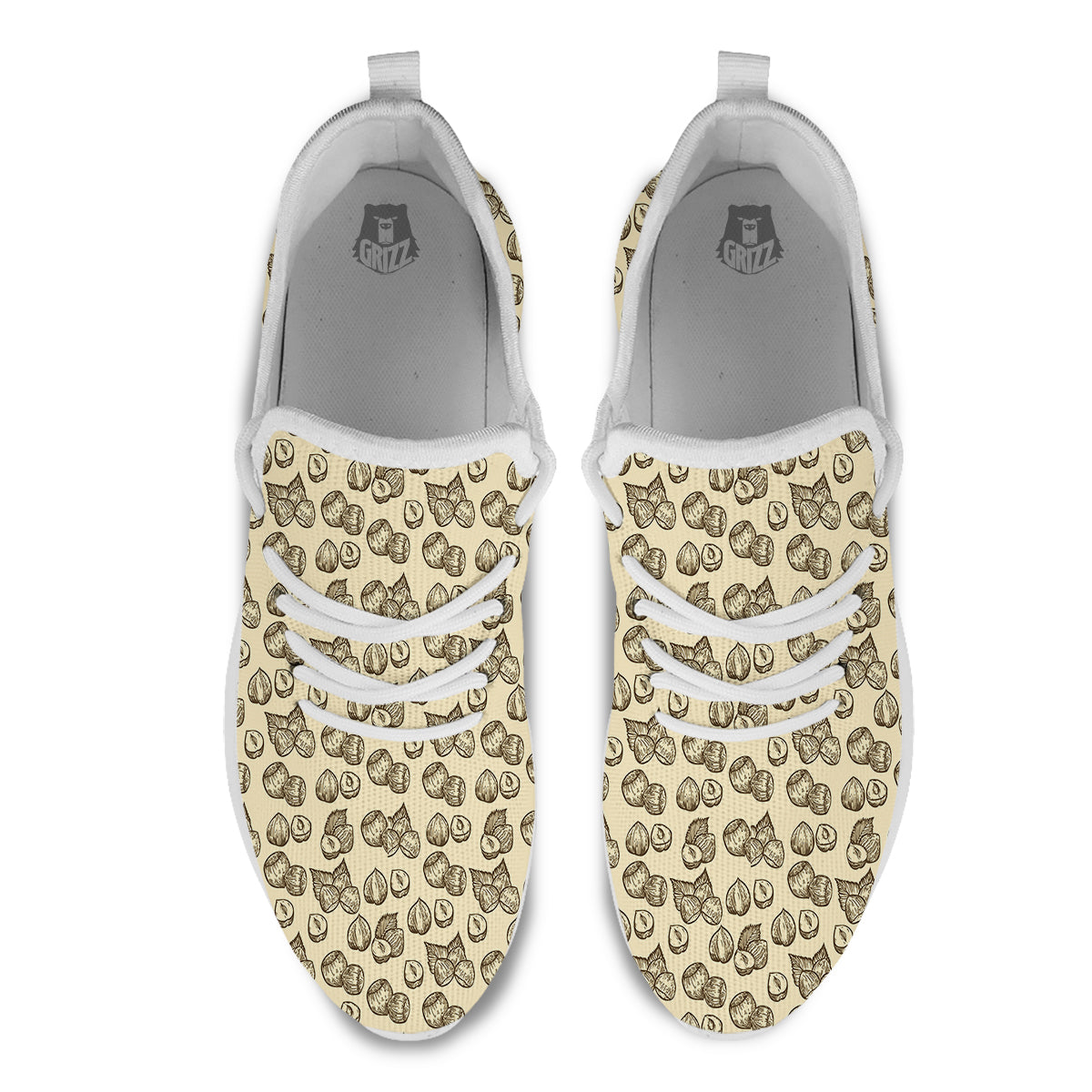 Beige Hazelnuts Print Pattern White Athletic Shoes-grizzshop