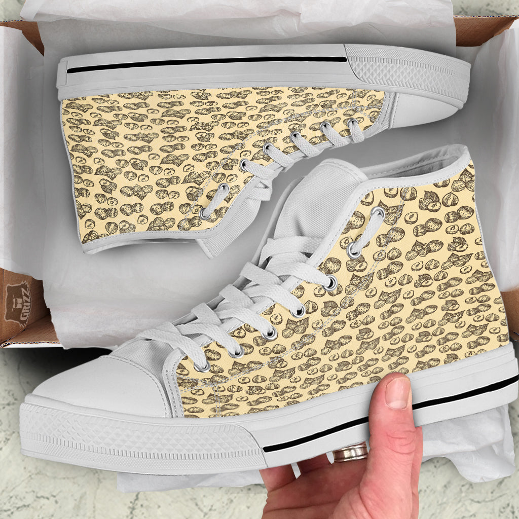 Beige Hazelnuts Print Pattern White High Top Shoes-grizzshop