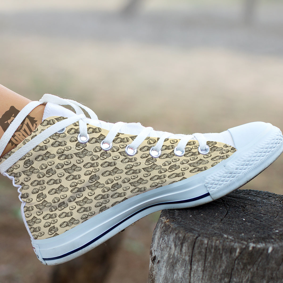 Beige Hazelnuts Print Pattern White High Top Shoes-grizzshop
