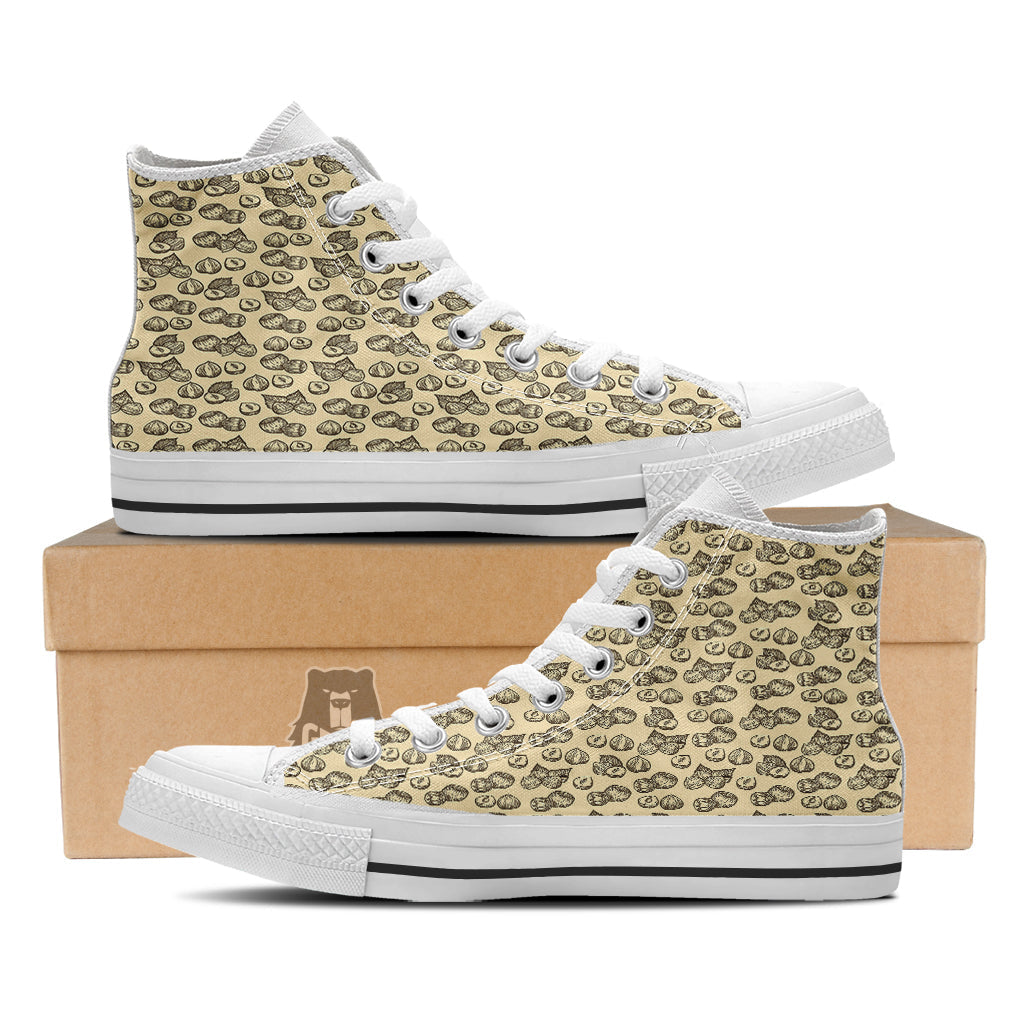 Beige Hazelnuts Print Pattern White High Top Shoes-grizzshop