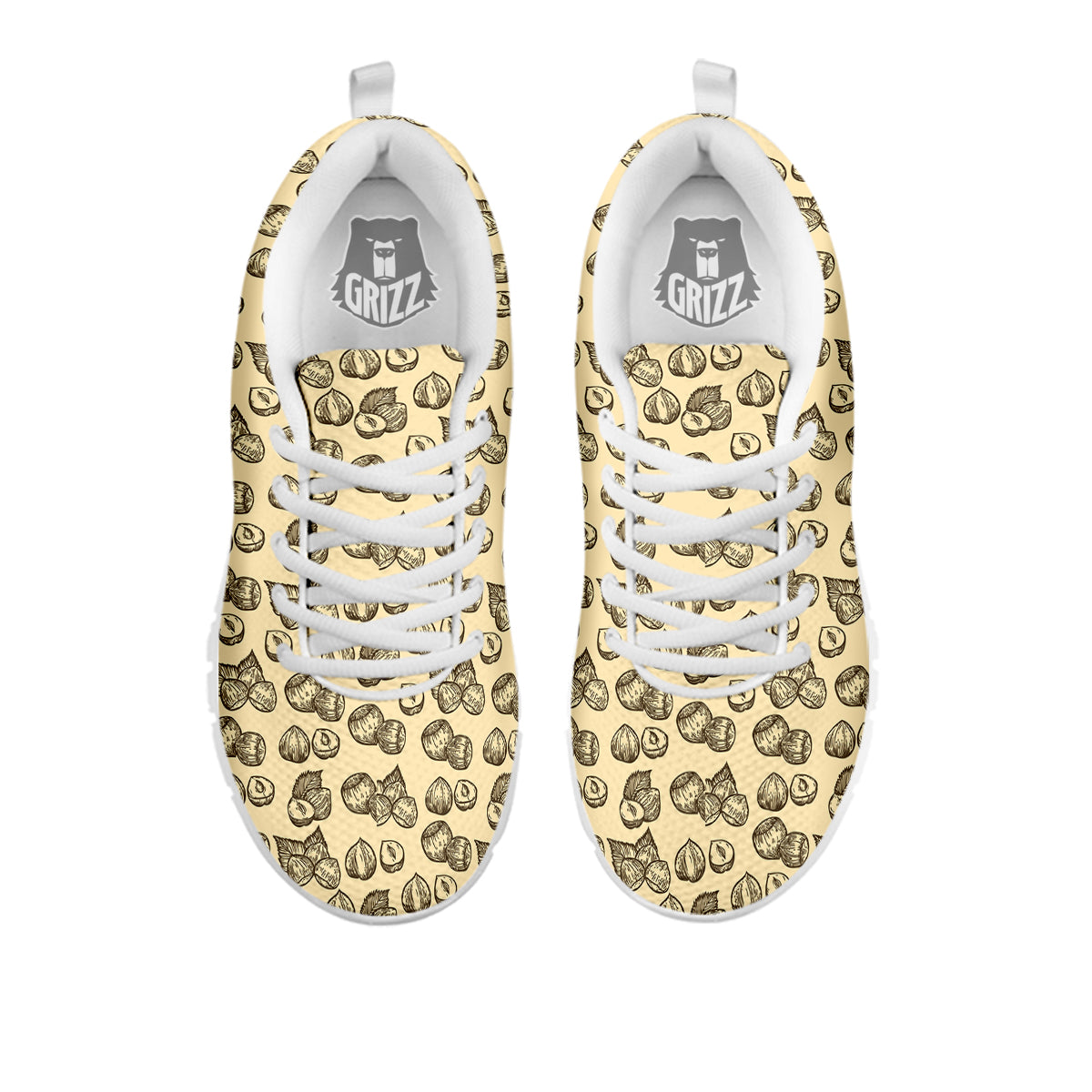 Beige Hazelnuts Print Pattern White Sneaker-grizzshop