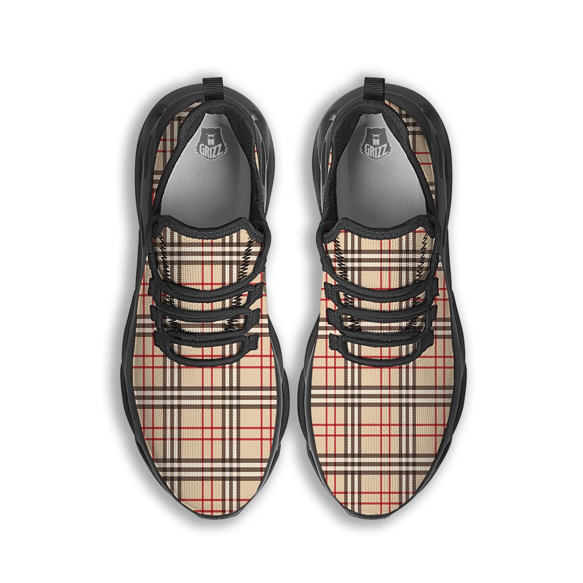 Beige Plaid Tartan Black Running Shoes-grizzshop