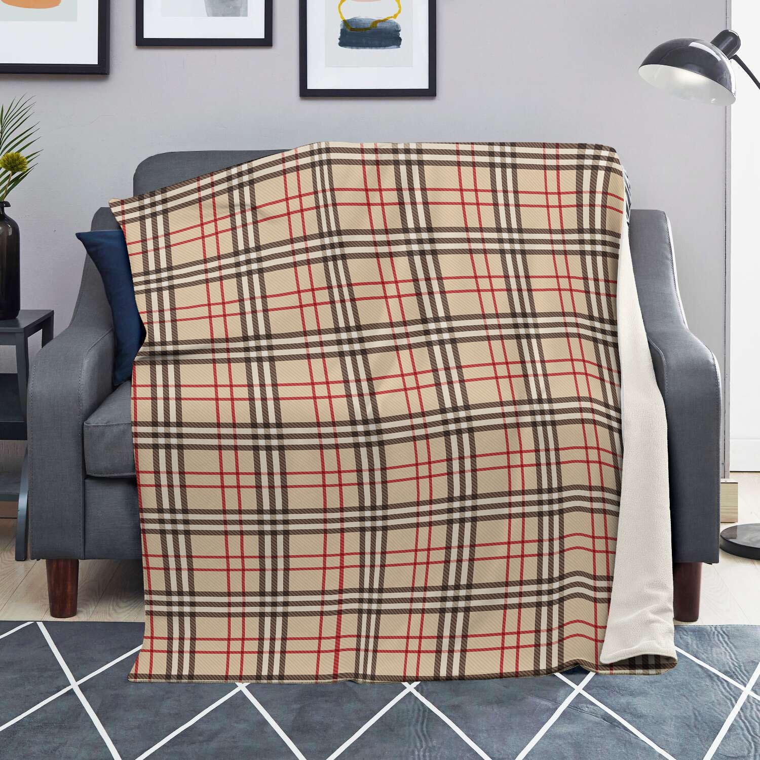 Beige Plaid Tartan Blanket-grizzshop