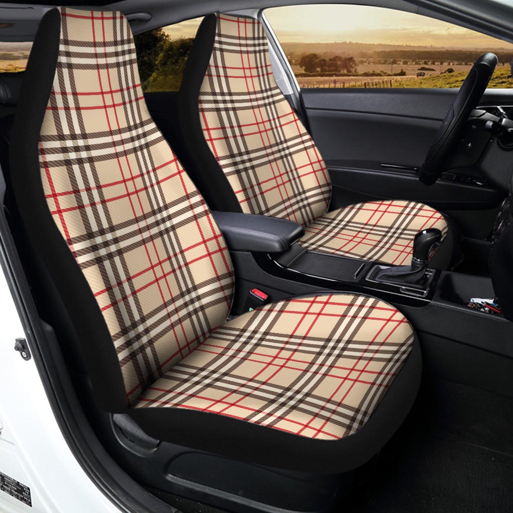 Beige Plaid Tartan Car Seat Covers-grizzshop