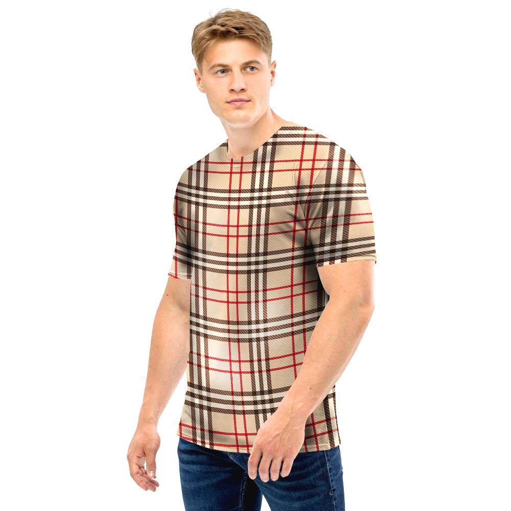 Beige Plaid Tartan Men T Shirt-grizzshop