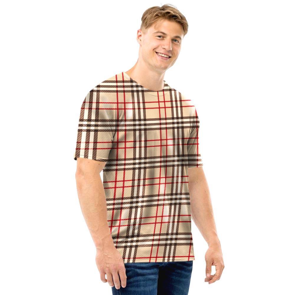 Beige Plaid Tartan Men T Shirt-grizzshop