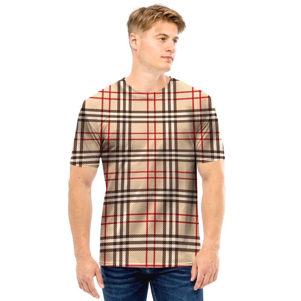 Beige Plaid Tartan Men T Shirt-grizzshop