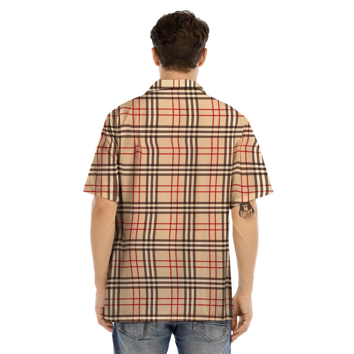 Beige Plaid Tartan Men’s Hawaiian Shirt-grizzshop