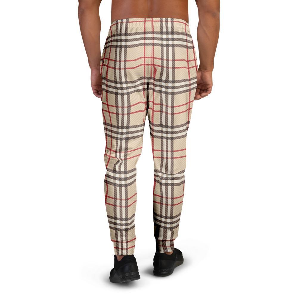 Beige Plaid Tartan Men's Joggers-grizzshop