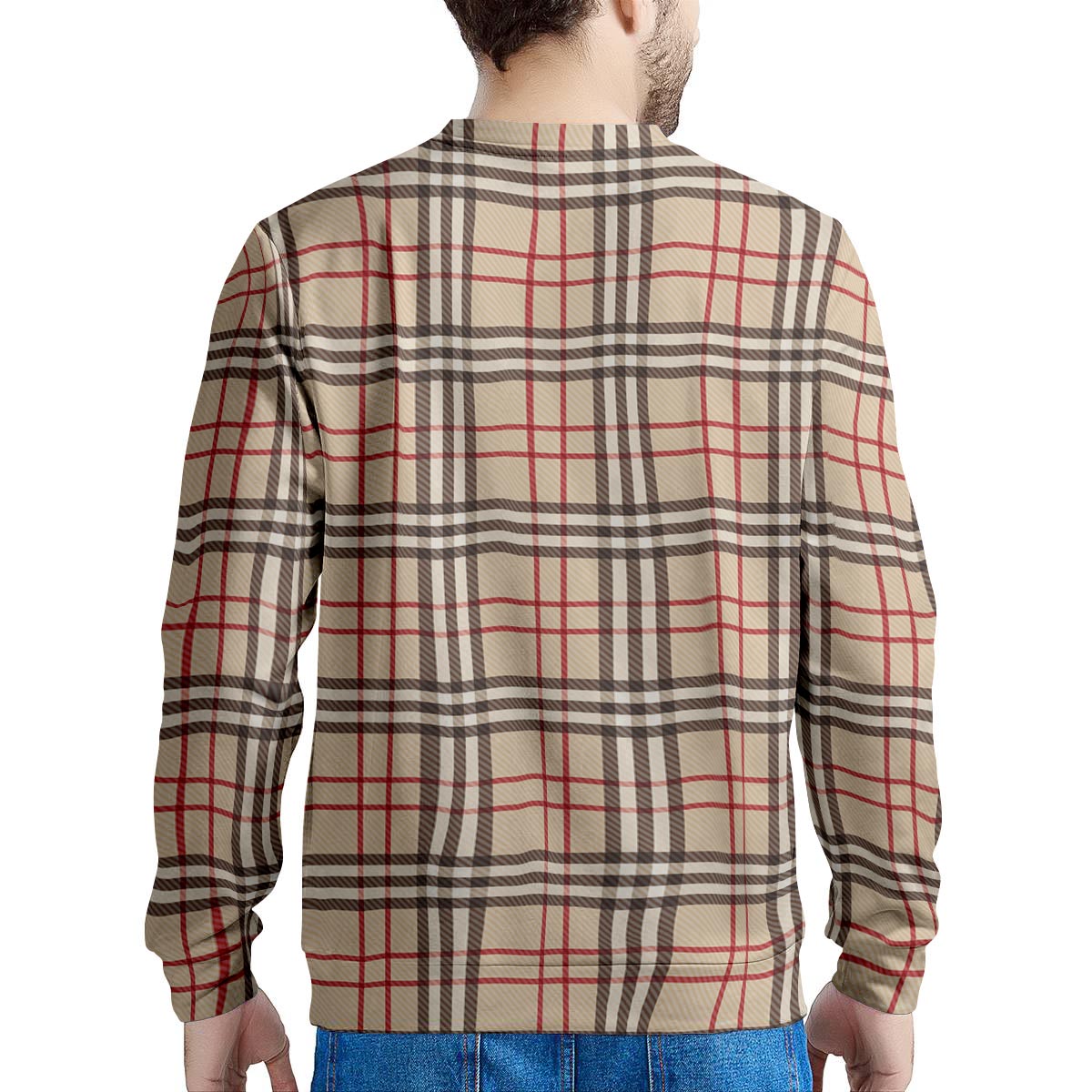Beige Plaid Tartan Men's Sweatshirt-grizzshop