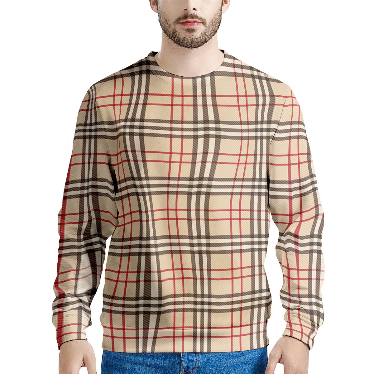 Beige Plaid Tartan Men's Sweatshirt-grizzshop