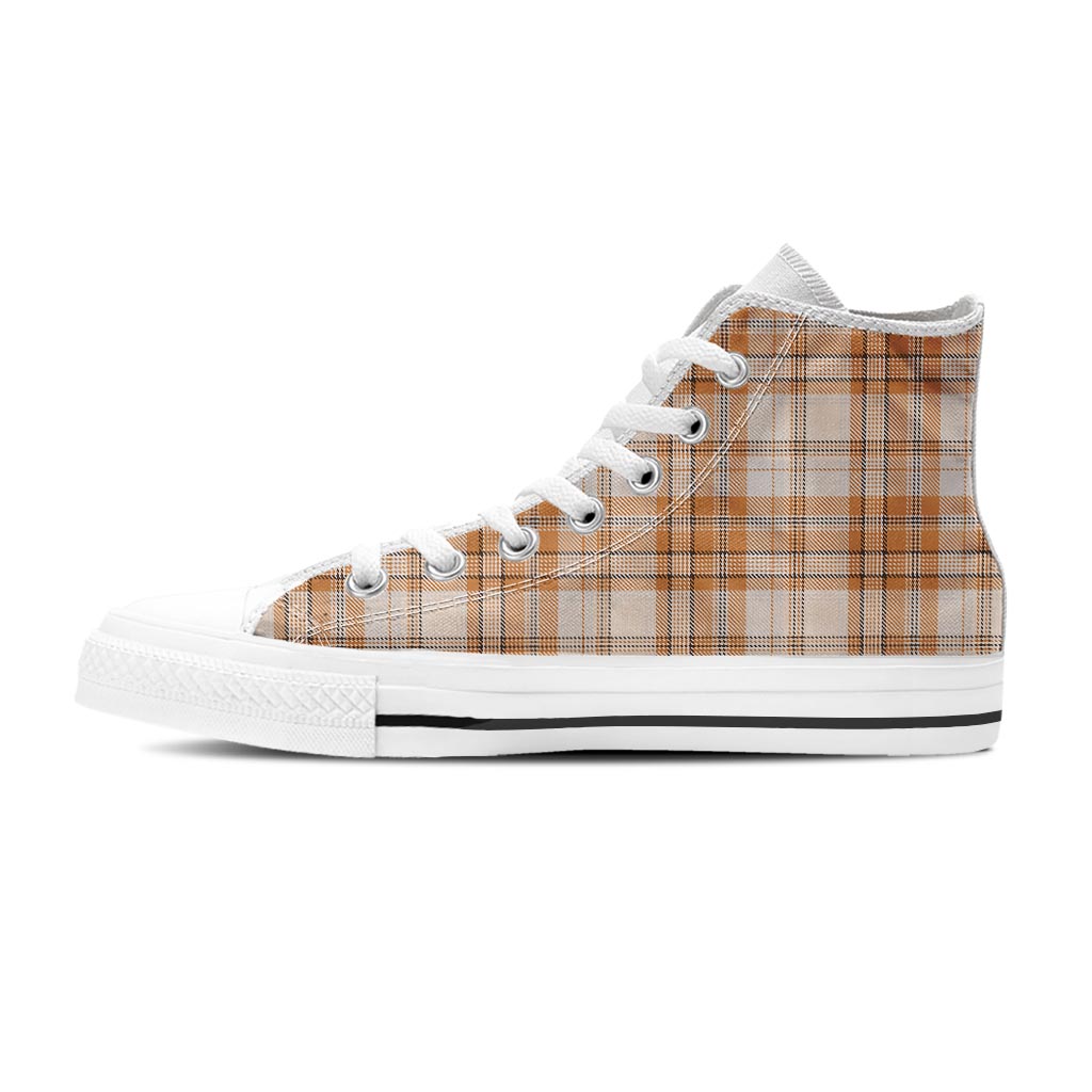 Beige Plaid Tartan Print Women's High Top Shoes-grizzshop