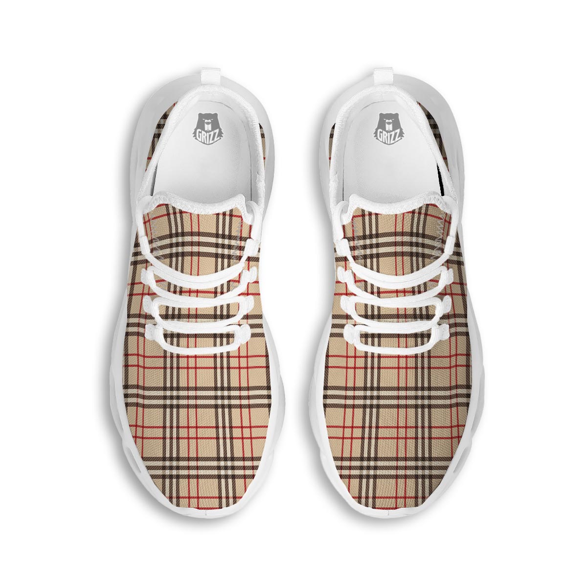 Beige Plaid Tartan White Running Shoes-grizzshop