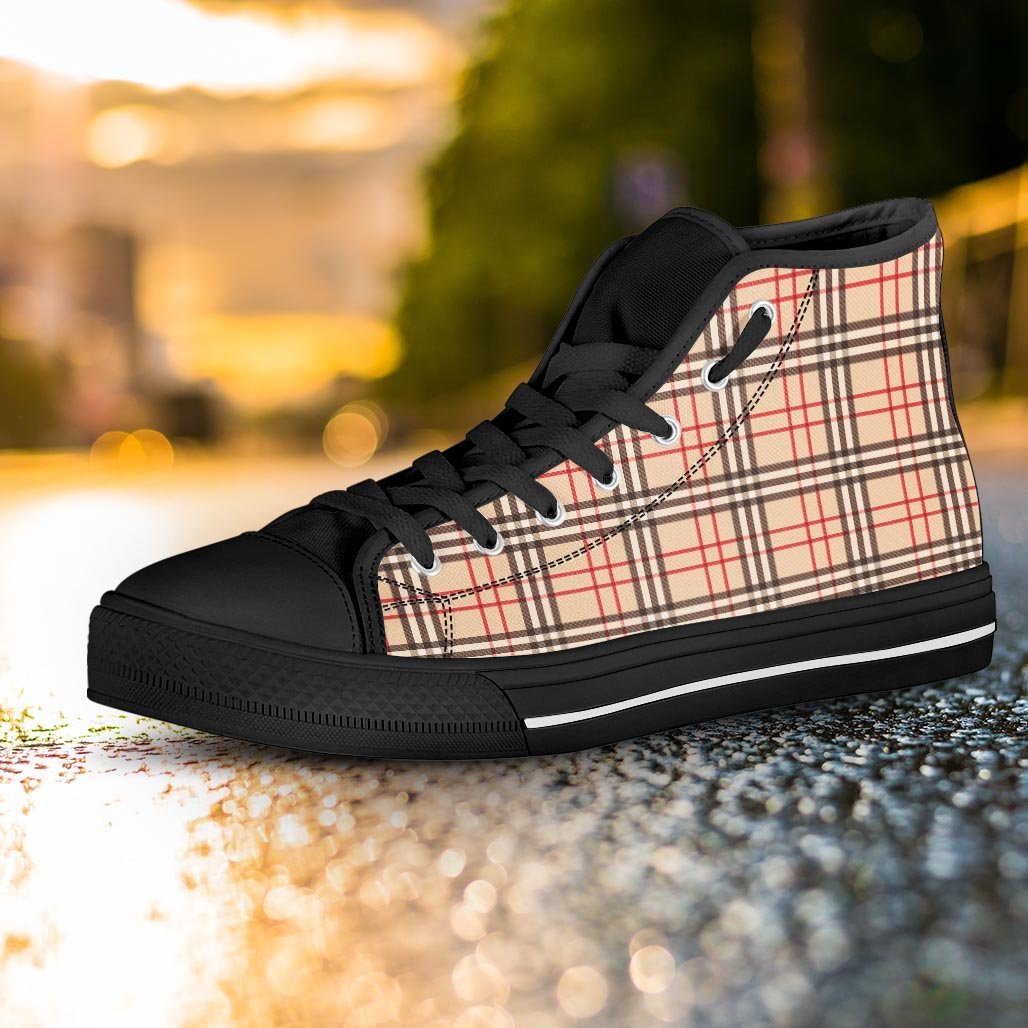 Beige Plaid Tartan Women's High Top Shoes-grizzshop