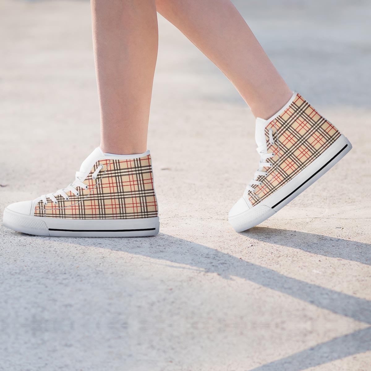 Beige Plaid Tartan Women's High Top Shoes-grizzshop