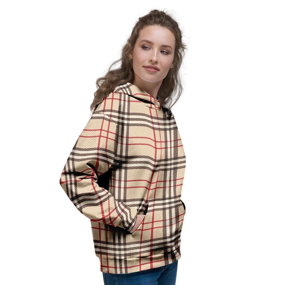 Beige Plaid Tartan Women's Hoodie-grizzshop