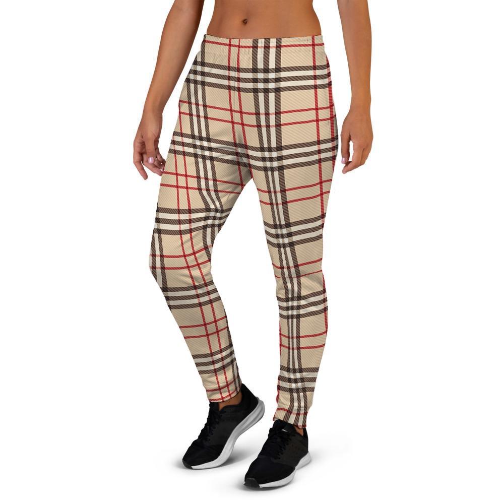 Beige Plaid Tartan Women's Joggers-grizzshop