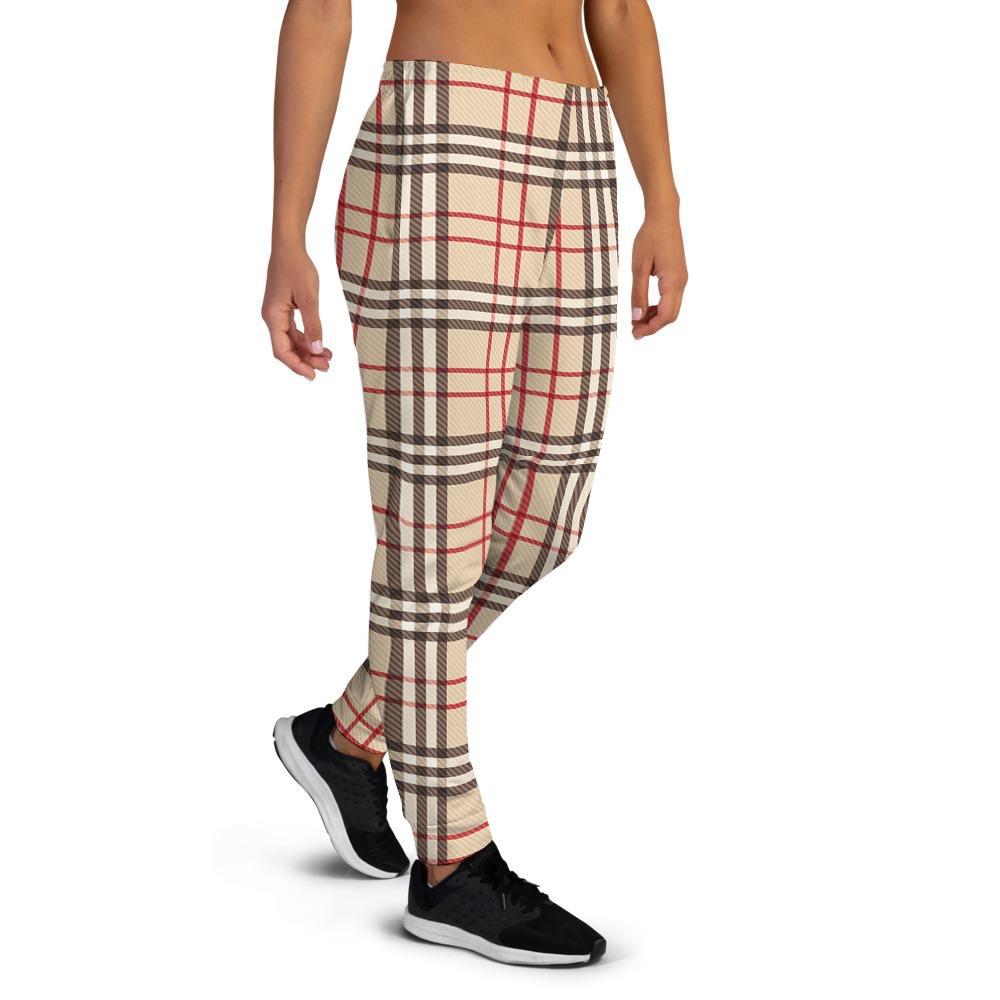 Beige Plaid Tartan Women's Joggers-grizzshop