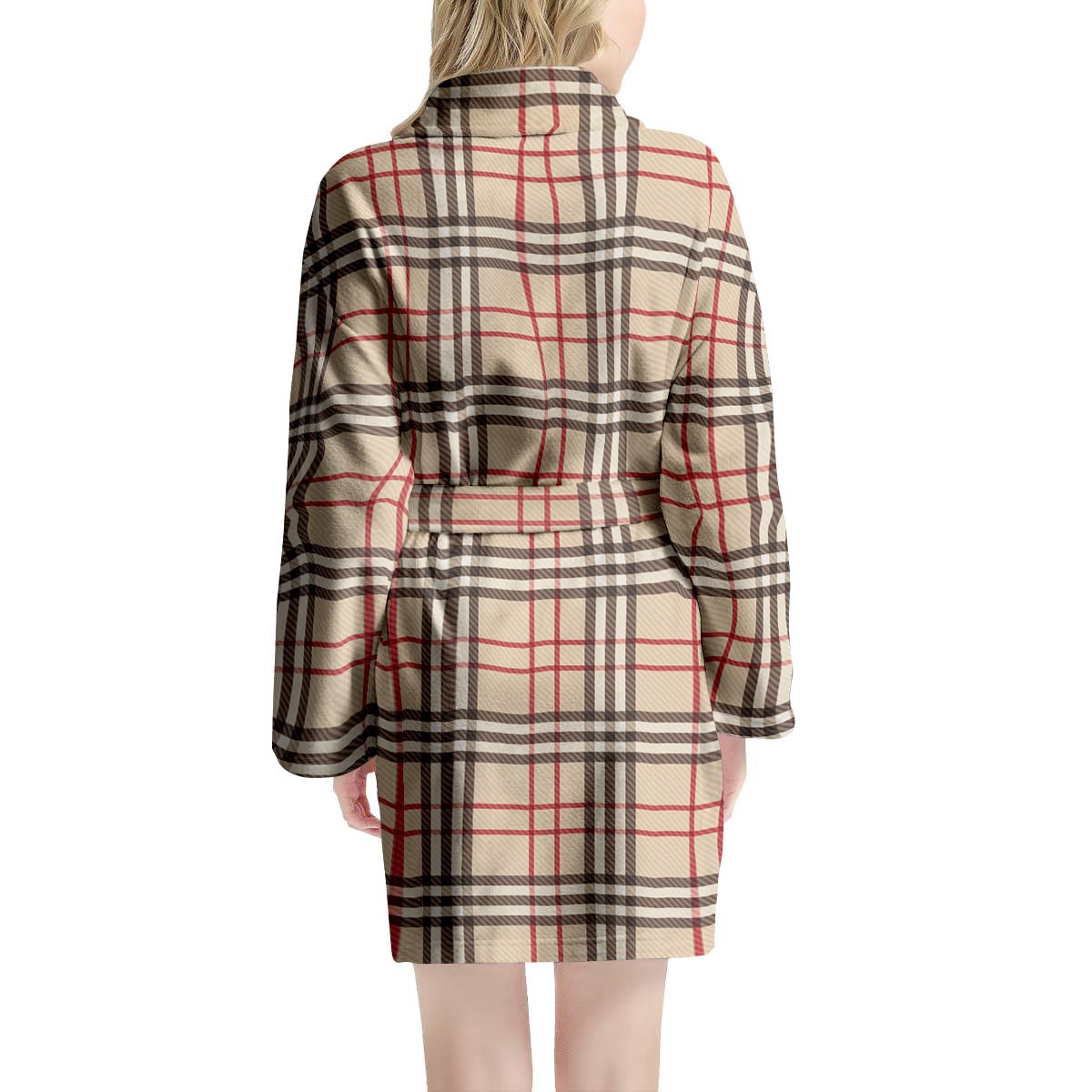 Beige Plaid Tartan Women's Robe-grizzshop